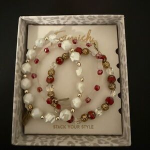 Elegant Beaded Bracelet Set - Red, Gold, White- Erimish